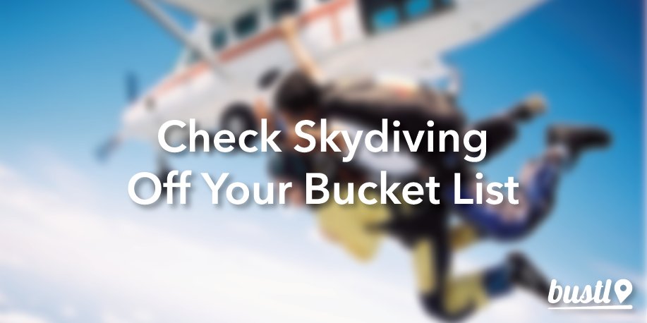 Bustlapp's tweet photo. Skydiving is almost always on the bucket list. If you're finally looking to cross that off, jump over to #Bustl. #BustlLaunch #skydiving https://t.co/48m4igca4P