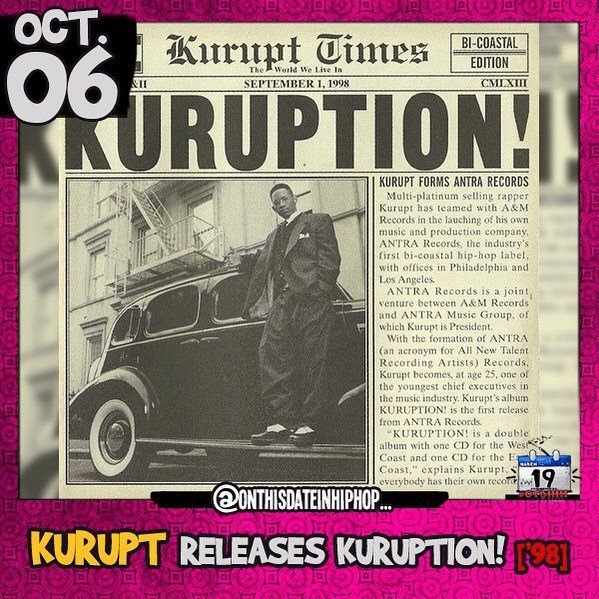 #OnThisDateInHipHop, #Kurupt released his debut album #Kuruption! On #Antra/A&M. Led by #WeCanFreakIt, #Kurupt's a… ift.tt/2kv3JJg