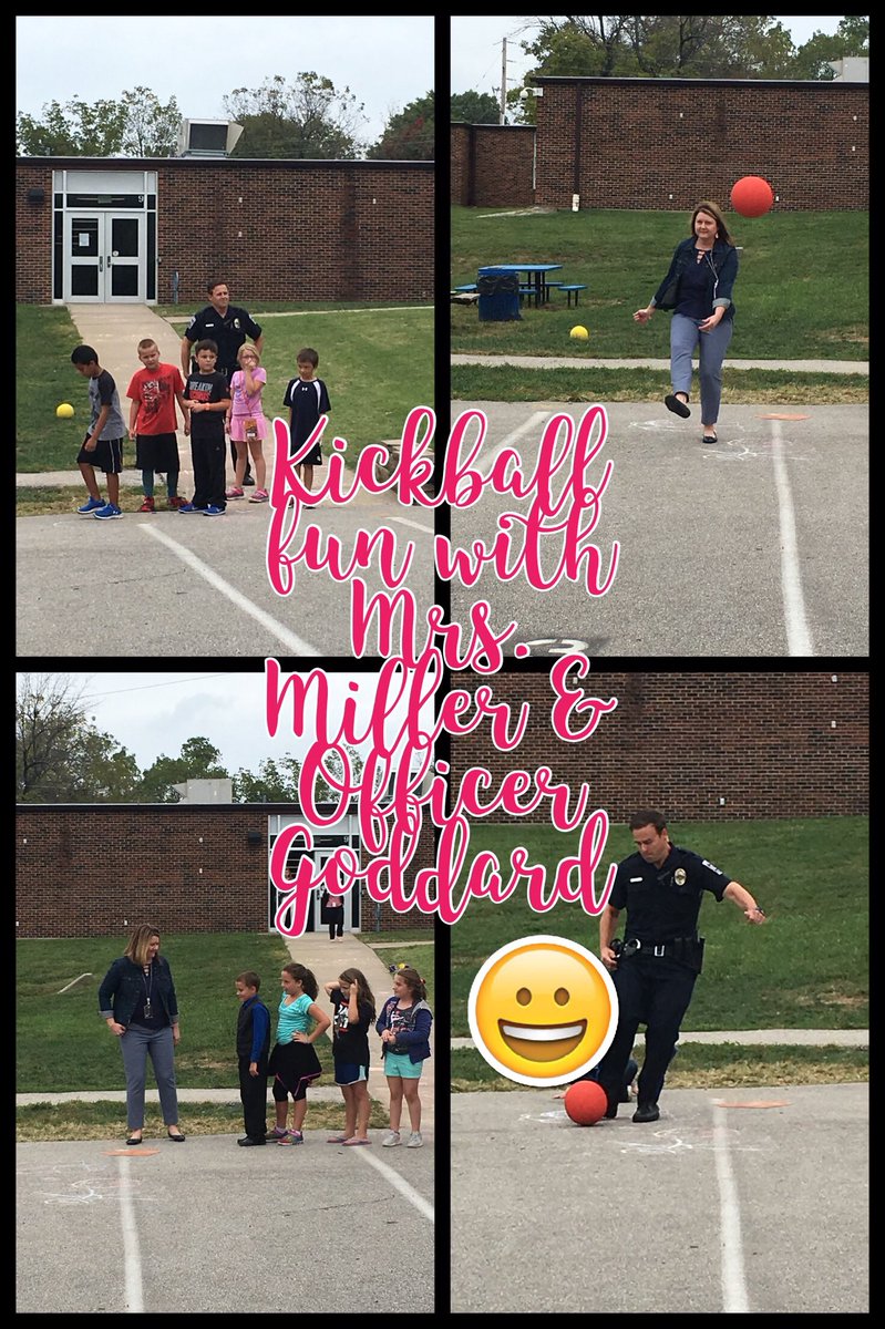 MrsPennington3's tweet photo. Mrs. Miller &amp; Officer Goddard joined the 3rd graders and I in a kickball game. Making memories &amp; connections! @RaymoreTigers https://t.co/FxuJGBRpuQ