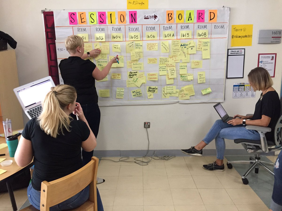 Organizers hard at work categorizing participants session ideas. #edcampqatar2017