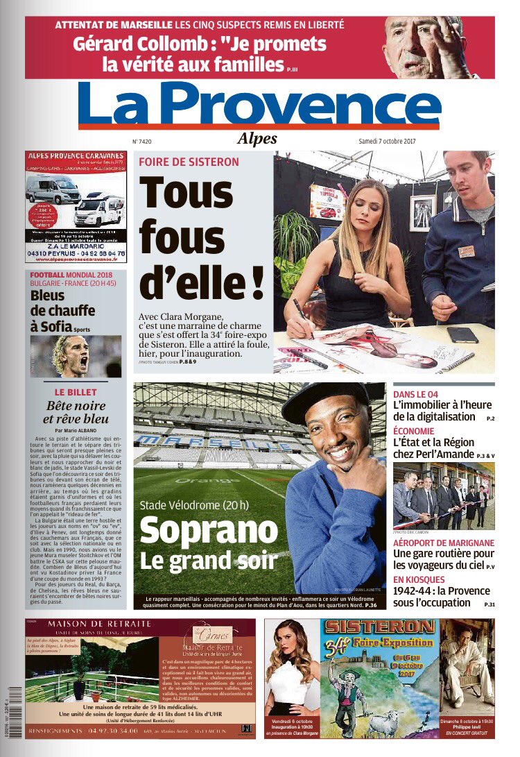 LaProvenceAlpes's tweet photo. Ala #Une de LaProvence #Alpes
#ClaraMorgane lance la #foiredeSisteron 
@CCastaner et @RenaudMuselier réunis à Perl'Amande 
#SebastienOgier https://t.co/ZqY5D1iCdh
