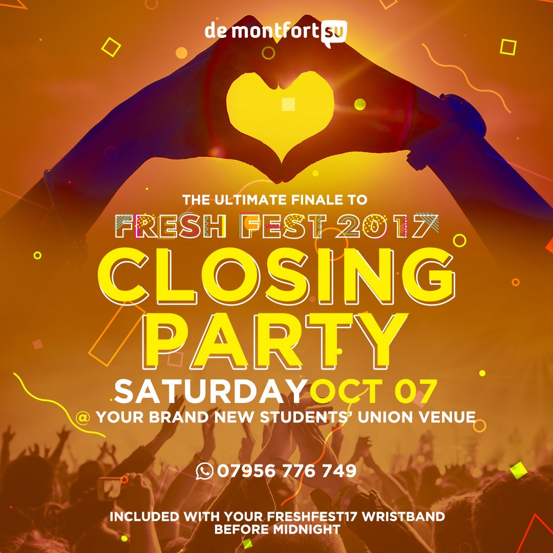 dmufreshers22's tweet photo. TONIGHT ➡️ #FreshFest17 Closing Party @demontfortsu 
Ltd Tickets on Sale Now - https://t.co/SV4U2A4Utp! https://t.co/JLoWg5tJk8