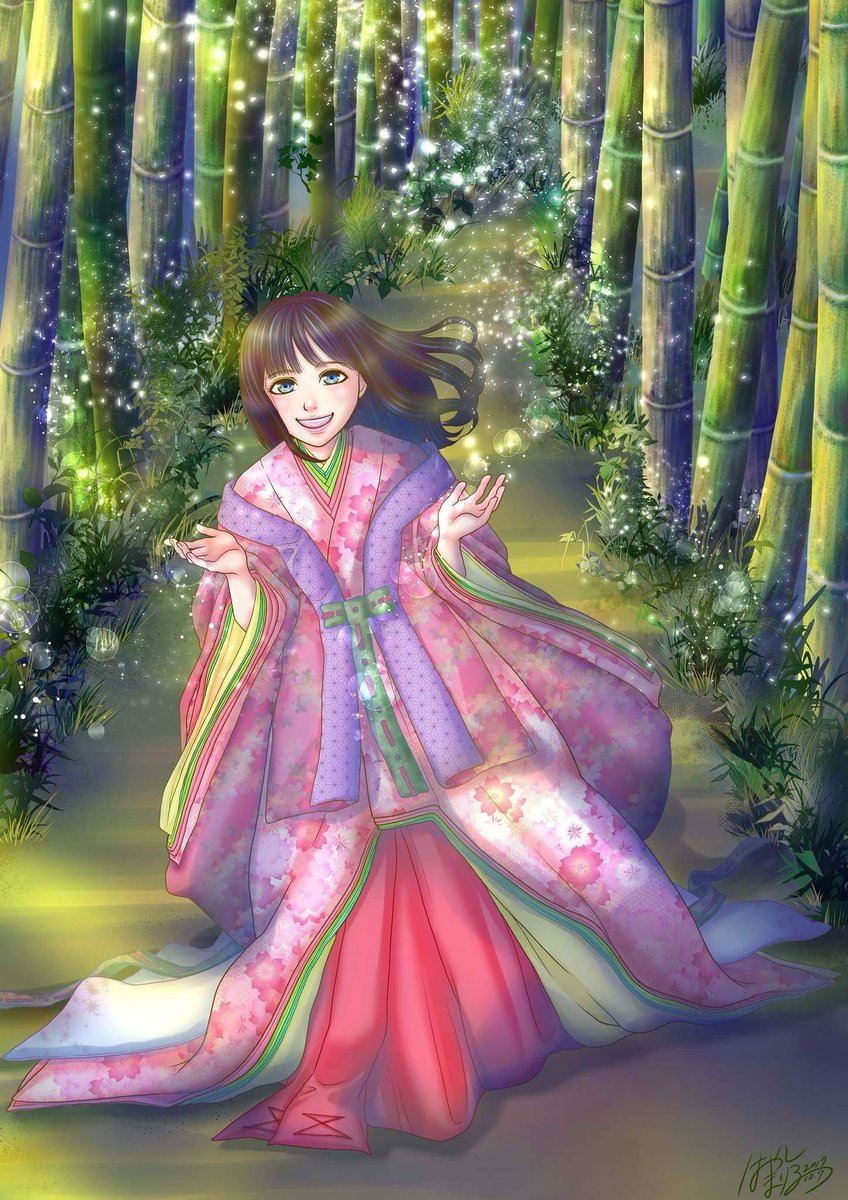 はやし まりこ ゆるキャラ展2 きつねマルシェ در توییتر モデルの女の子の出身が 竹の町なので かぐや姫をイメージして描きました 女の子 和服 着物 竹取物語 かぐや姫 イラスト デジタル オリジナル
