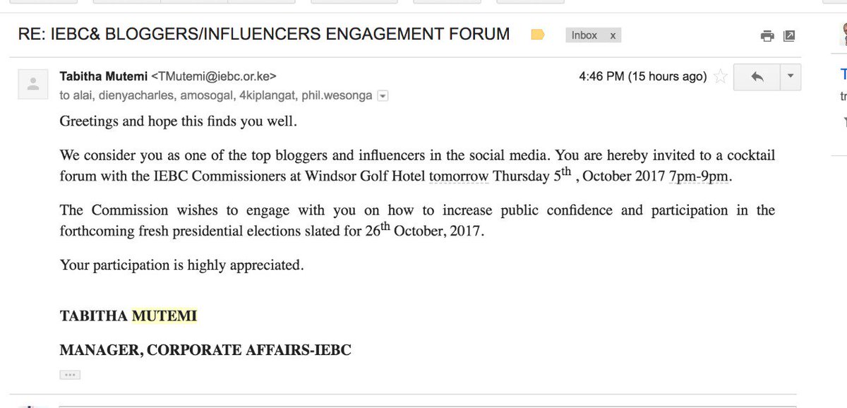 DemabiorGarang's tweet photo. Tabitha Mutemi of @IEBCKenya contacted @BakeKenya for list of regime friendly bloggers to sanitize #IEBCMess .They were inturn paid @3000/= https://t.co/xglBkVToiO
