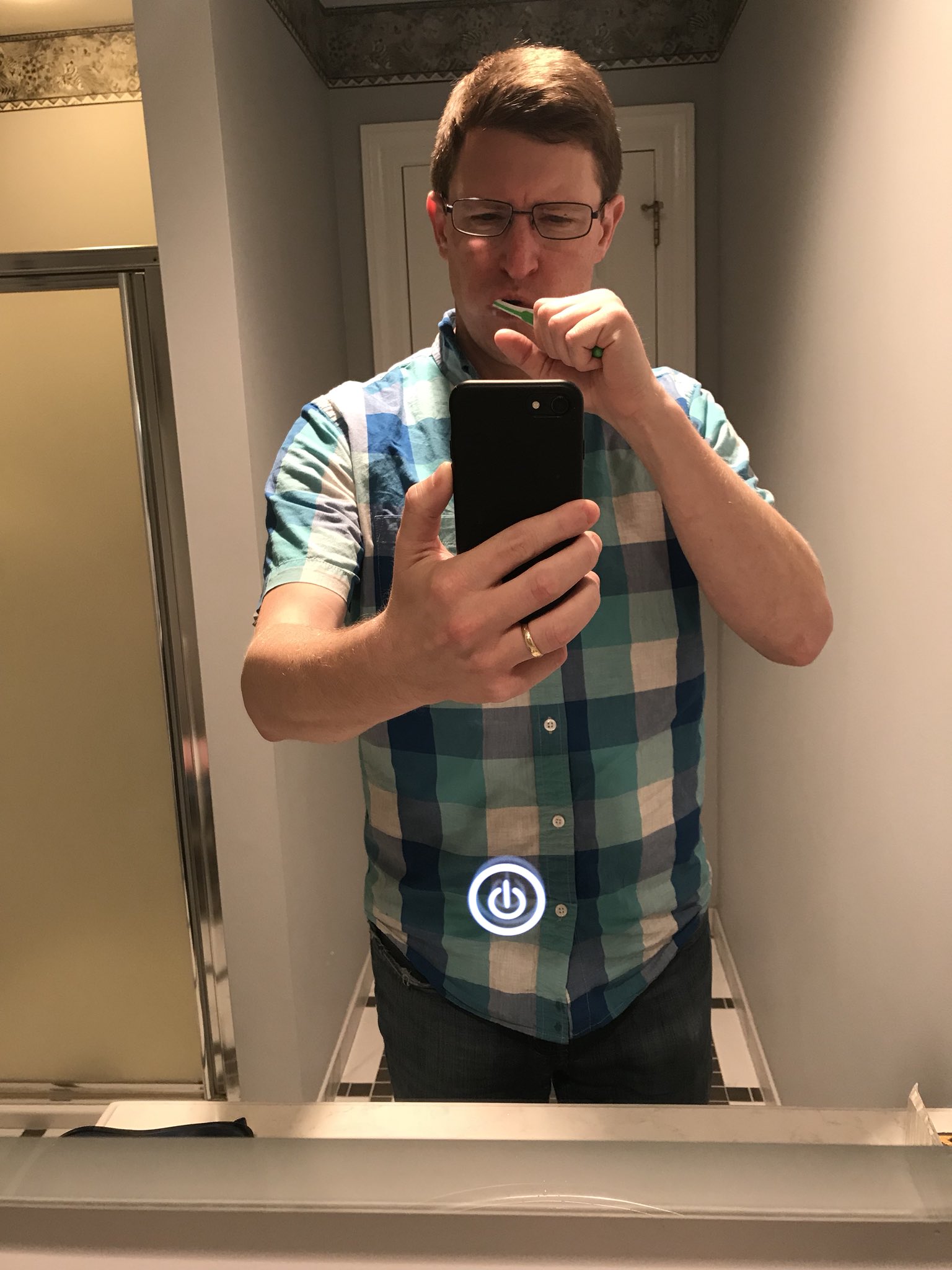 Bathroom mirror with power button deals