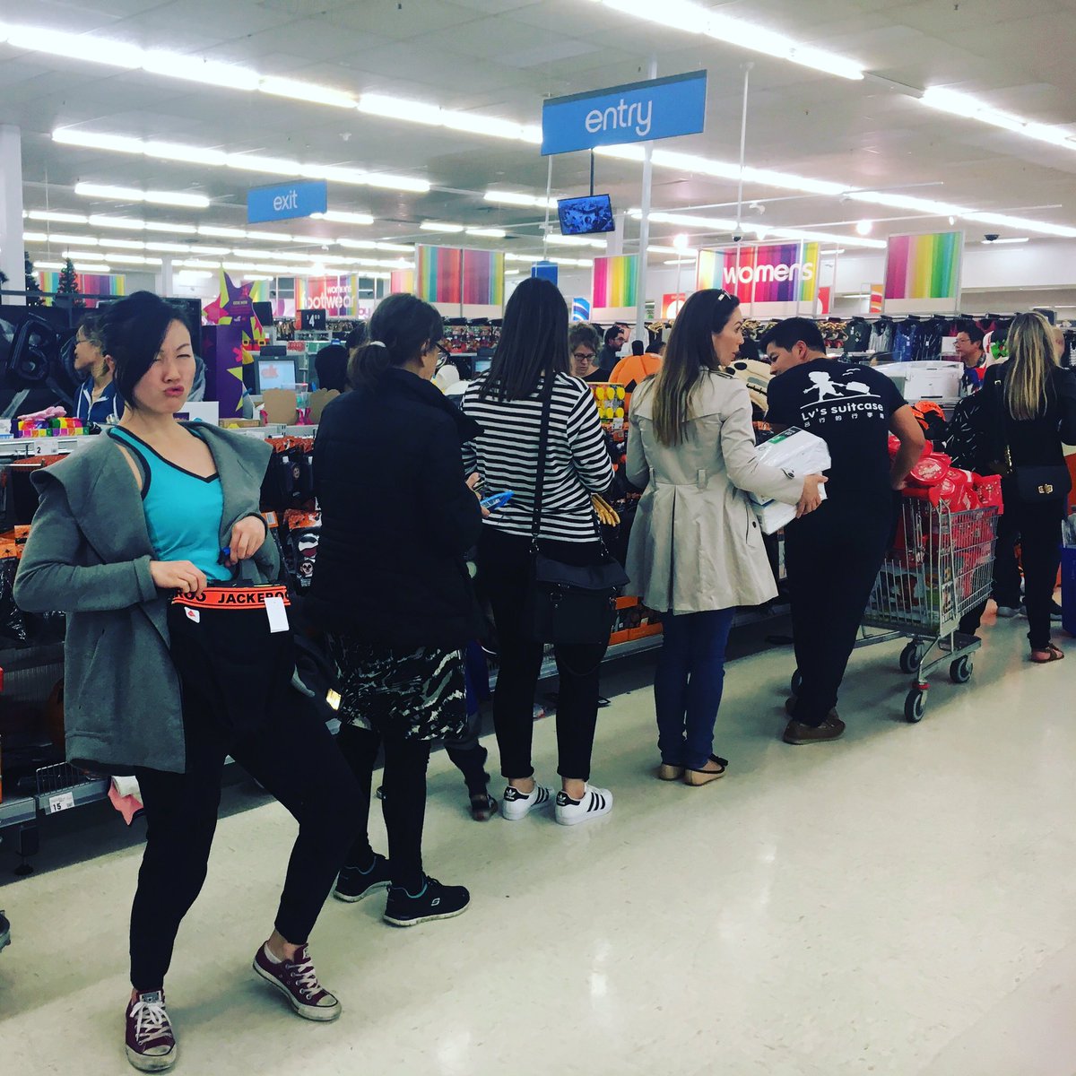 WARNING: OFFENSIVE PHOTO. Me (Asian pictured) queuing up for undies in K Mart. May God be with all the <a href="/DuncanGarnerNZ/">Duncan Garner</a>'s I have offended.