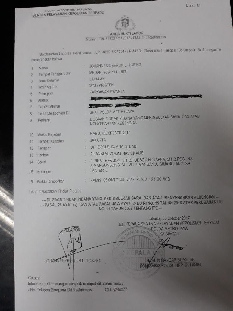 4 Laporan Polisi untuk Eggi Sudjana, yg melaporkan dari Hindu, Kristen dan Islam 🙏