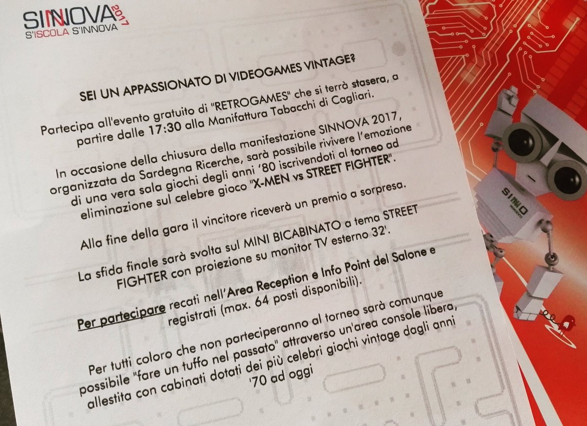 SardegnaRs's tweet photo. Un'occasione in più per fare un salto a #sinnova17: alle 17:30 una sfida che trasformerà #ManifatturaCagliari in una sala giochi anni '80! https://t.co/5MxuopeTsu