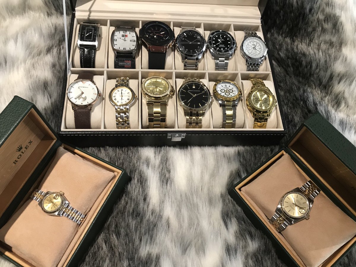 ashwatkins15's tweet photo. My watch collection is complete โ๏ธ๐๐ป #rolex #justdate #hublot #michaelkors #armani #exchange #watches #luxury #collection #gold #silver https://t.co/d6grNvO58H