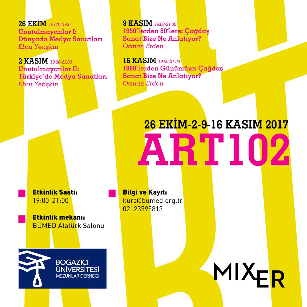 ART102: ​​Mixer &amp; BÜMED iş birliği ile sanat eğitimleri 26 Ekim'de başlıyor​! goo.gl/U2BT2b <a href="/mixerarts/">Mixer</a> <a href="/bumedofficial/">BÜMED</a>