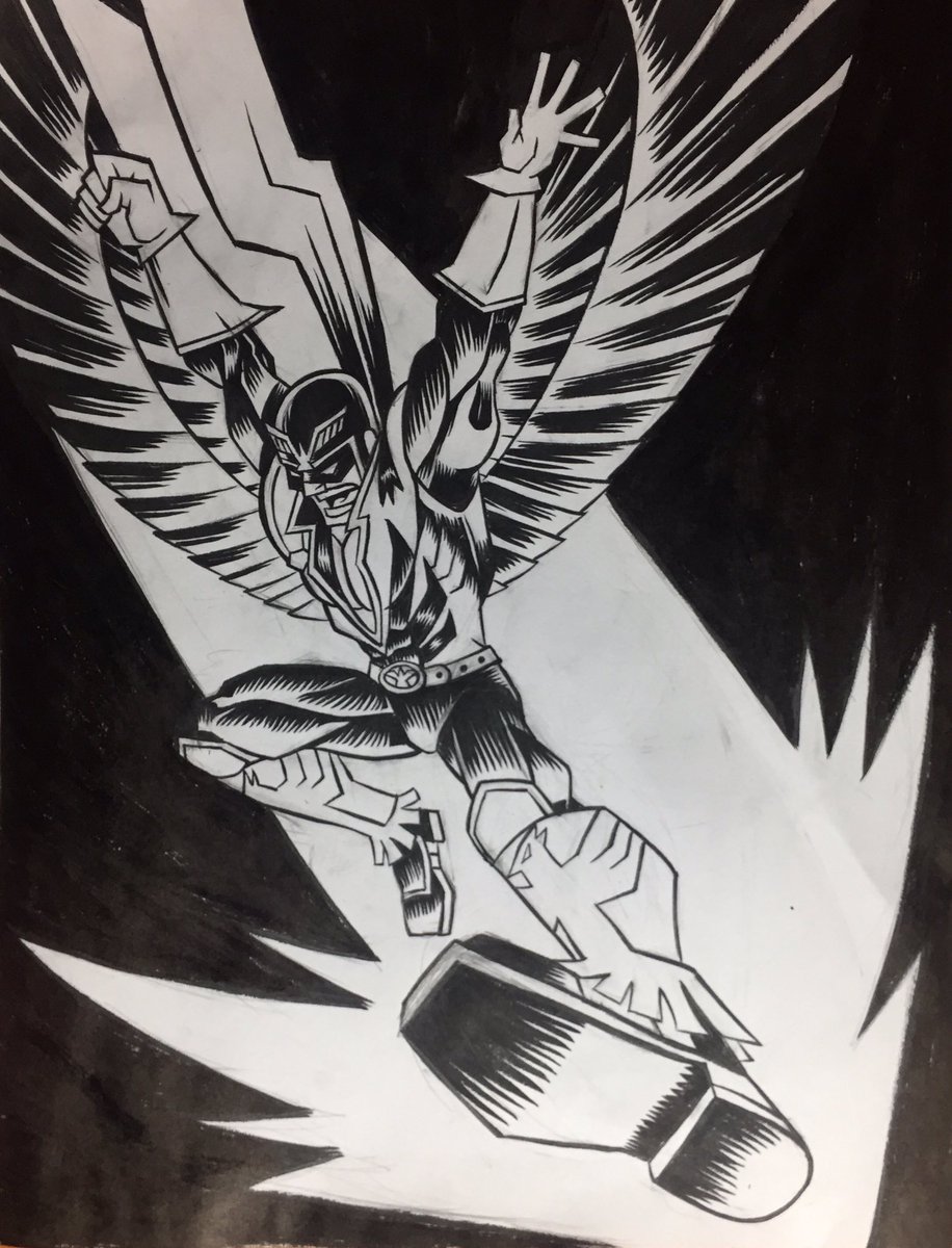 Biggedy's tweet photo. #inktober Day 6! #Nintendo v #Marvel: #CaptainFalcon Mashed up with #Falcon! Falcon falcon kick!
#inktober2017 #fzero #falconkick #mashups https://t.co/1RpLc96Eov