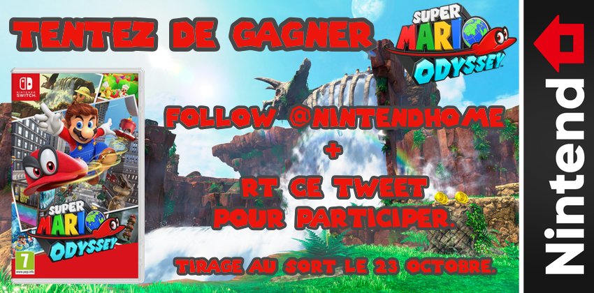 NintendHOME's tweet photo. 🎁 Concours – Follow @NintendHOME et RT ce tweet pour tenter de gagner Super Mario Odyssey, LE jeu de la fin d’année sur Nintendo Switch ! https://t.co/OPrg0N0dbP