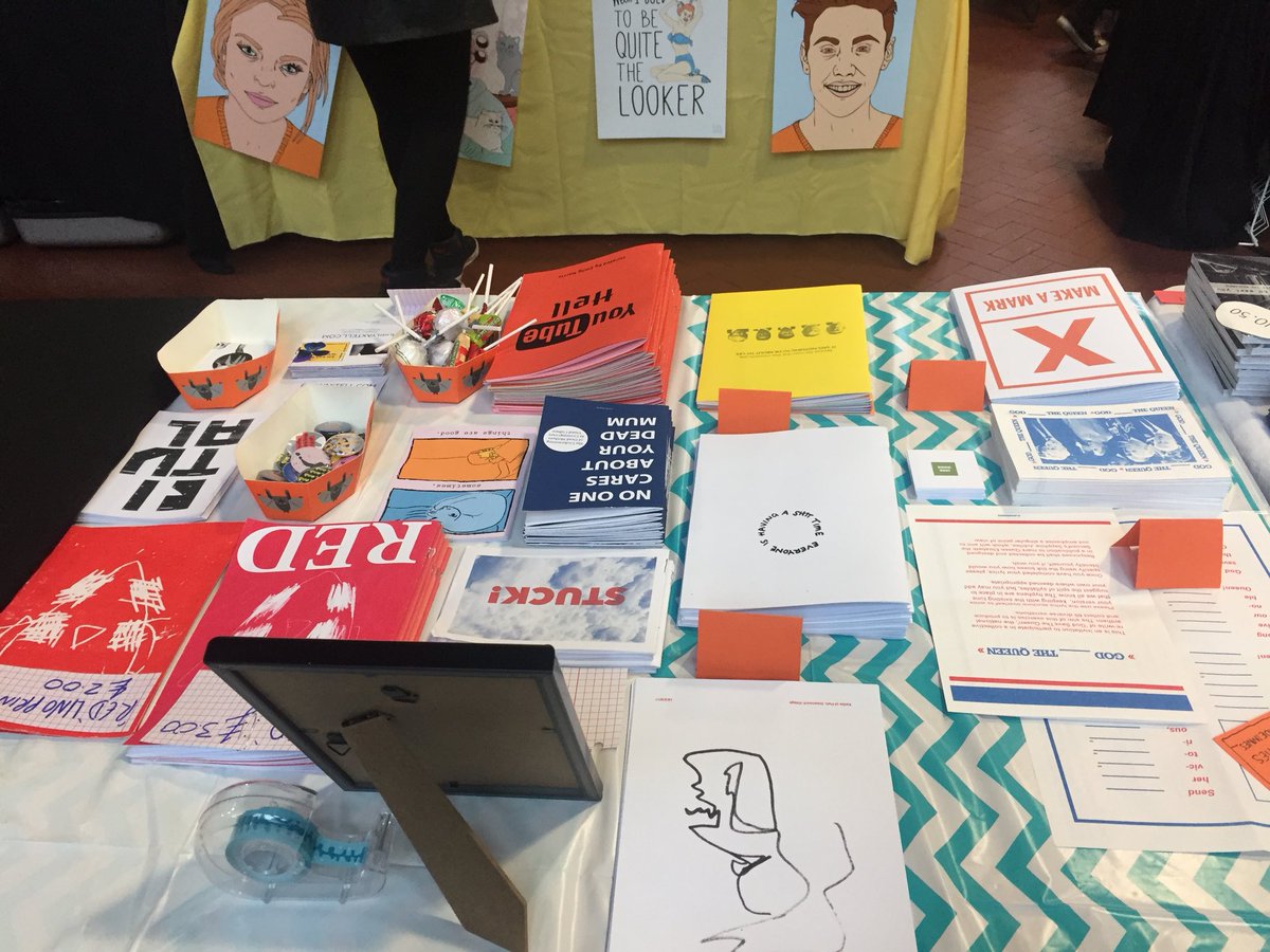 emilyaxtell_'s tweet photo. All set up for @zinescomics with @jadeinnes_ ! #BCZF #LotsOfRed https://t.co/wvWIogj3X9