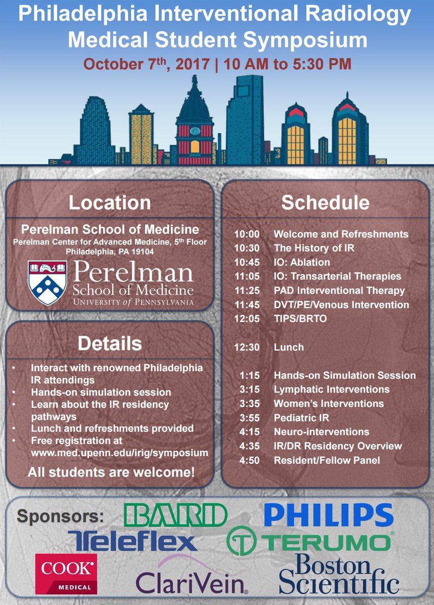 PhillyIRSymp's tweet photo. Here is the schedule for the Philadelphia IR Symposium, going on now! #PhillyIR2017 #InterventionalRadiology #IR #Philadelphia #medicine https://t.co/06kw0QuEPK