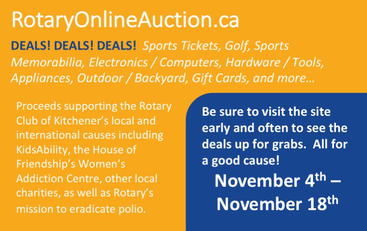 rotary7080's tweet photo. There's deals to be had at this year's #RotaryOnlineAuction! Visit RotaryOnlineAuction.ca early and often!  All for a good cause. https://t.co/U6aS6v2lNK