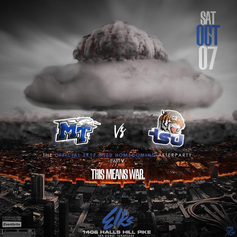 WillEyeamTheDon's tweet photo. Tonightโผ๏ธ The OFFICIAL MTSU HOMECOMING AFTER PARTY #MTSUvsTSU5 https://t.co/Jpv385uSJK