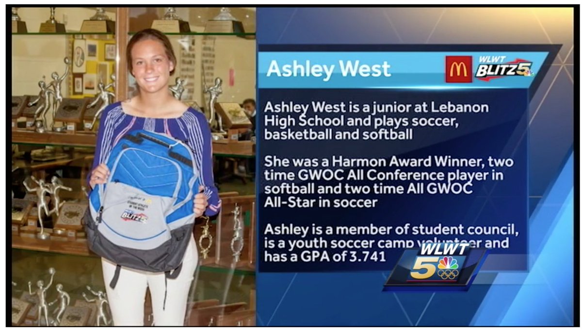 coach_hodgey's tweet photo. Congrats @westashley14 and on your recognition for scholar athlete! Check it out on the @wlwt morning news today! #SweetBackpack https://t.co/SrNaFpLo6S