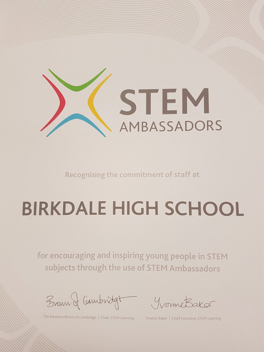 BirkdaleHS's tweet photo. Well done to Mr Burcher, his STEM team of students and @BirkdaleHS_Sci for this award! #ScienceTechnologyEngineeringMaths https://t.co/2NzUUU8ybt