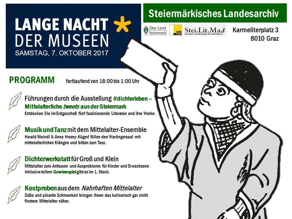 Heute ist es endlich soweit! Im Steiermärkischen #Landesarchiv #Graz erwartet euch ab 18h ein buntes Programm! #dichterleben #ORFLangeNacht