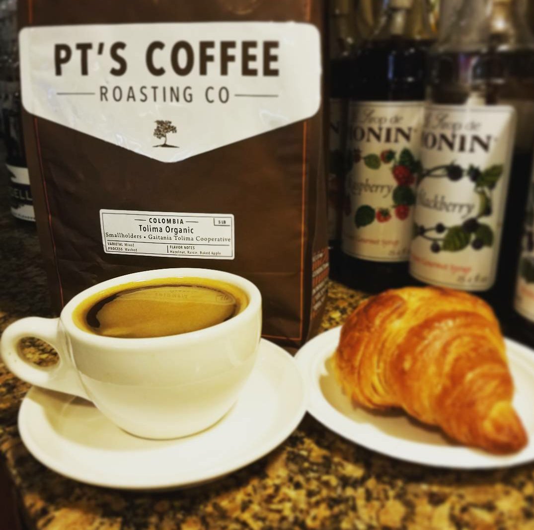 We just opened a new batch of organic coffee from our friends at PT's. Come on in and try some! #SupportLocalBusiness #EveryoneIsWelcome