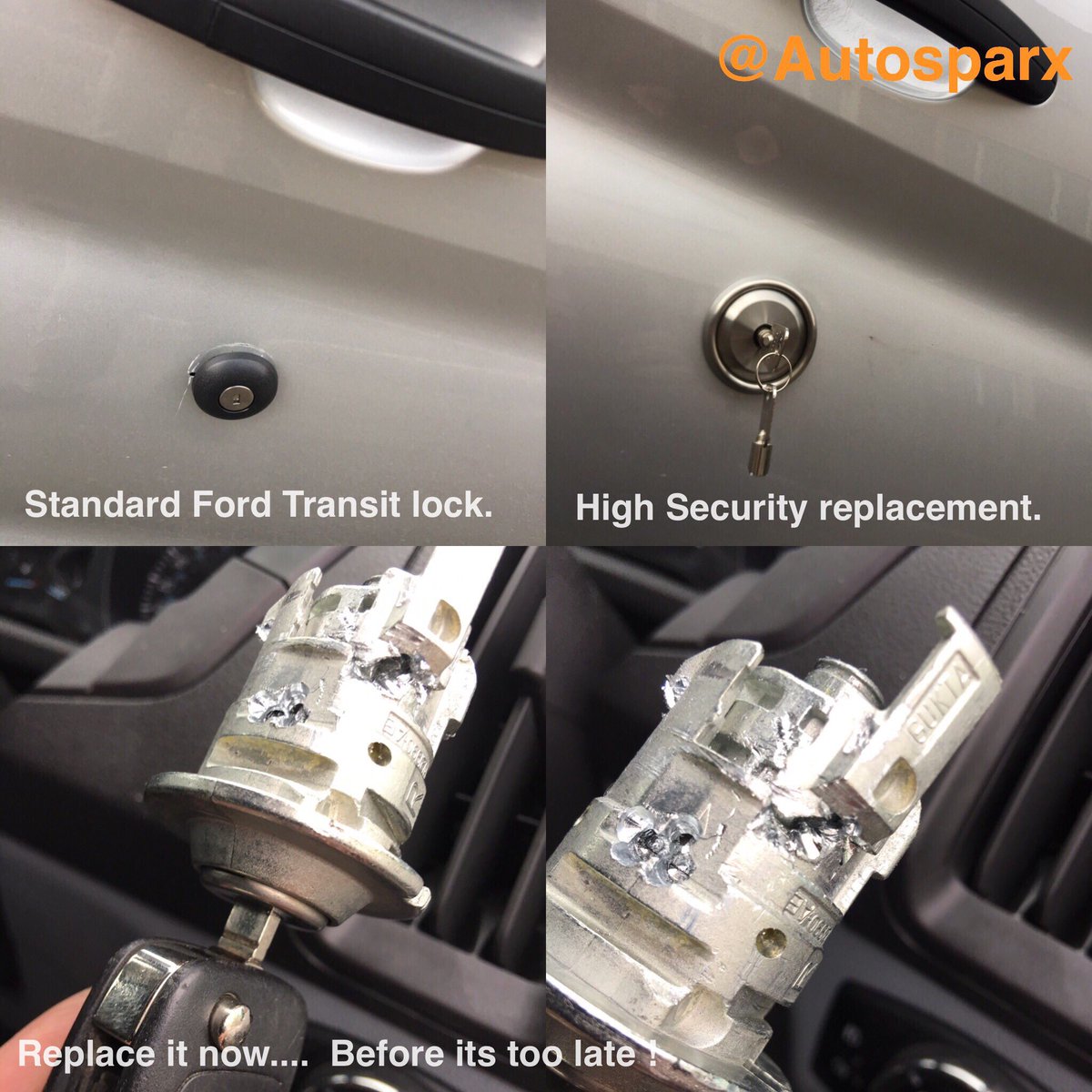 Autosparx's tweet image. @VansAttack It takes much longer to replace a vandalised lock 😩 #Ford #Transit #Replock #whoswatchingyours. For Installs call; 03300100506