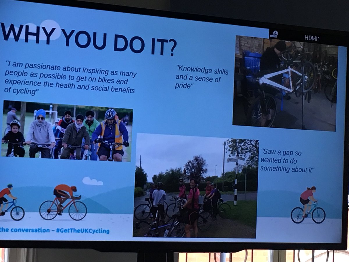 Kirkray13's tweet photo. Value of volunteers - thought provoking and fun presentation by Sarah Merrinton @WeAreCyclingUK #GetTheUKCycling  Thanks to our fab CUK vols https://t.co/BDQrtcSJ00