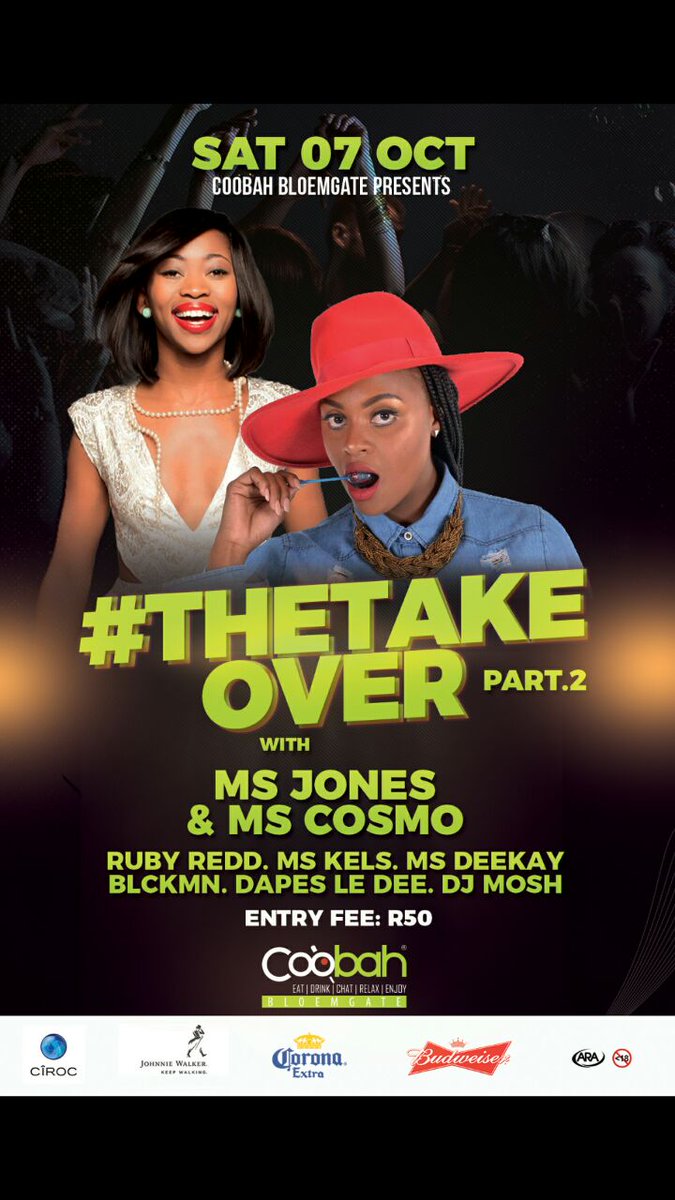 MtourNN's tweet photo. Tonight #TheTakeOverPartTwo With @MsCosmoDJ and @MsJonesDJ @CoobahRSA_bloem🕺🕺🔥🔥 https://t.co/a19lLazSnc