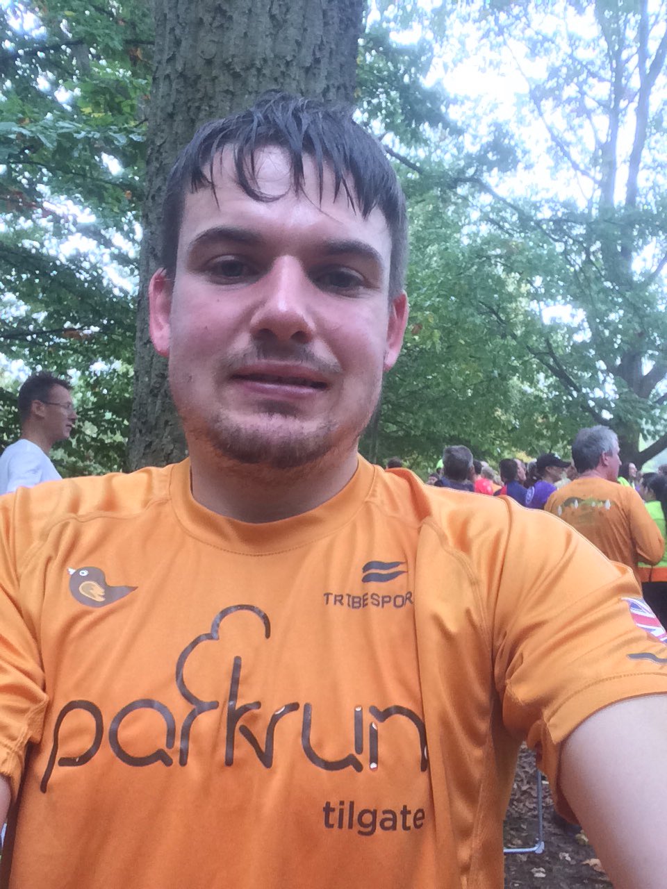 Michael hobbs wishing happy 13 birthday at Tilgate park run in the wet weather   