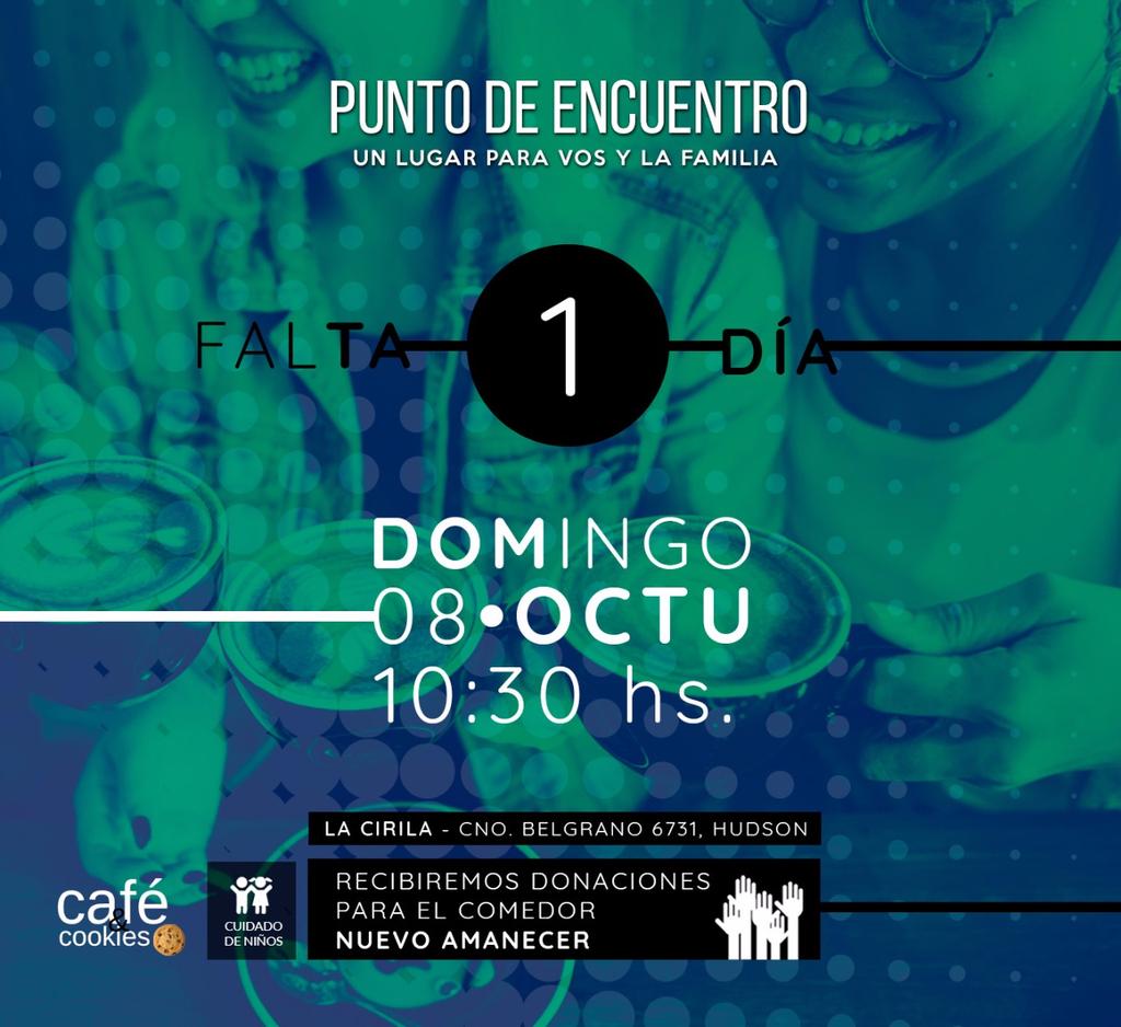 #1Día 😁 #PuntoDeEncuentro 10.30hs en Cno Gral Belgrano 6731 Hudson #CafeYCookies☕ #MusicaEnVivo🎸 y un mensaje de <a href="/justolamas/">Justo Lamas</a> #EntradaLibre👈👪