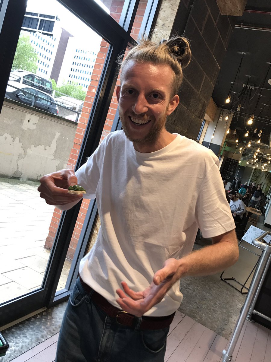 HealthandWholeF's tweet photo. One happy guy trying some @oneearthblends #peamash #recipe check out their social media pages for recipes #greengoodness https://t.co/LJ6gSoX1l9