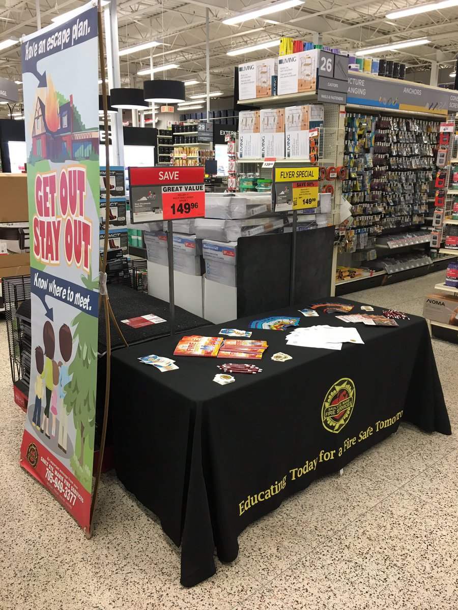 All setup at Canadian Tire and ready to go for FPW! @CitySSM #FirePreventionWeek https://t.co/4lfVxMxQAy