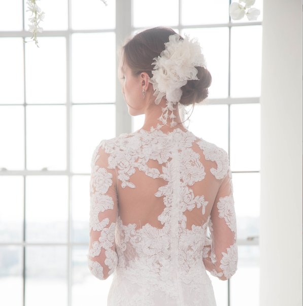 Moroccanoil's tweet photo. Moroccanoil Artistic Director Kevin Hughes created a faux bob &amp; textured upsweep to complement @MarchesaFashion Fall 2018 Bridal Collection https://t.co/kbYcJEgNTL