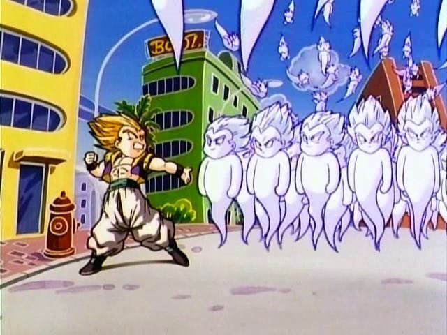 Gotenks fires 100 Ghosts at the person below.