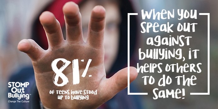 STOMPOutBullyng's tweet image. #DYK: 4 out of 5 (81 percent) teens have stood up to bullying. #BullyingPreventionMonth