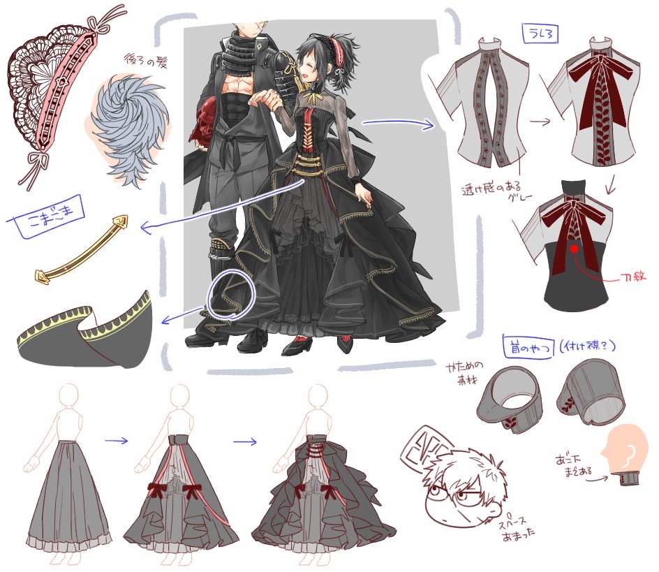 Hoz ほづ Tkhime Tl 近侍ドレス 同田貫のざっくりイメージ レイヤーさんに求められて描いたけど いつか描こうと思ってたので良かった 背中完全に隠れちゃってたから T Co No4fpjlbrn Twitter