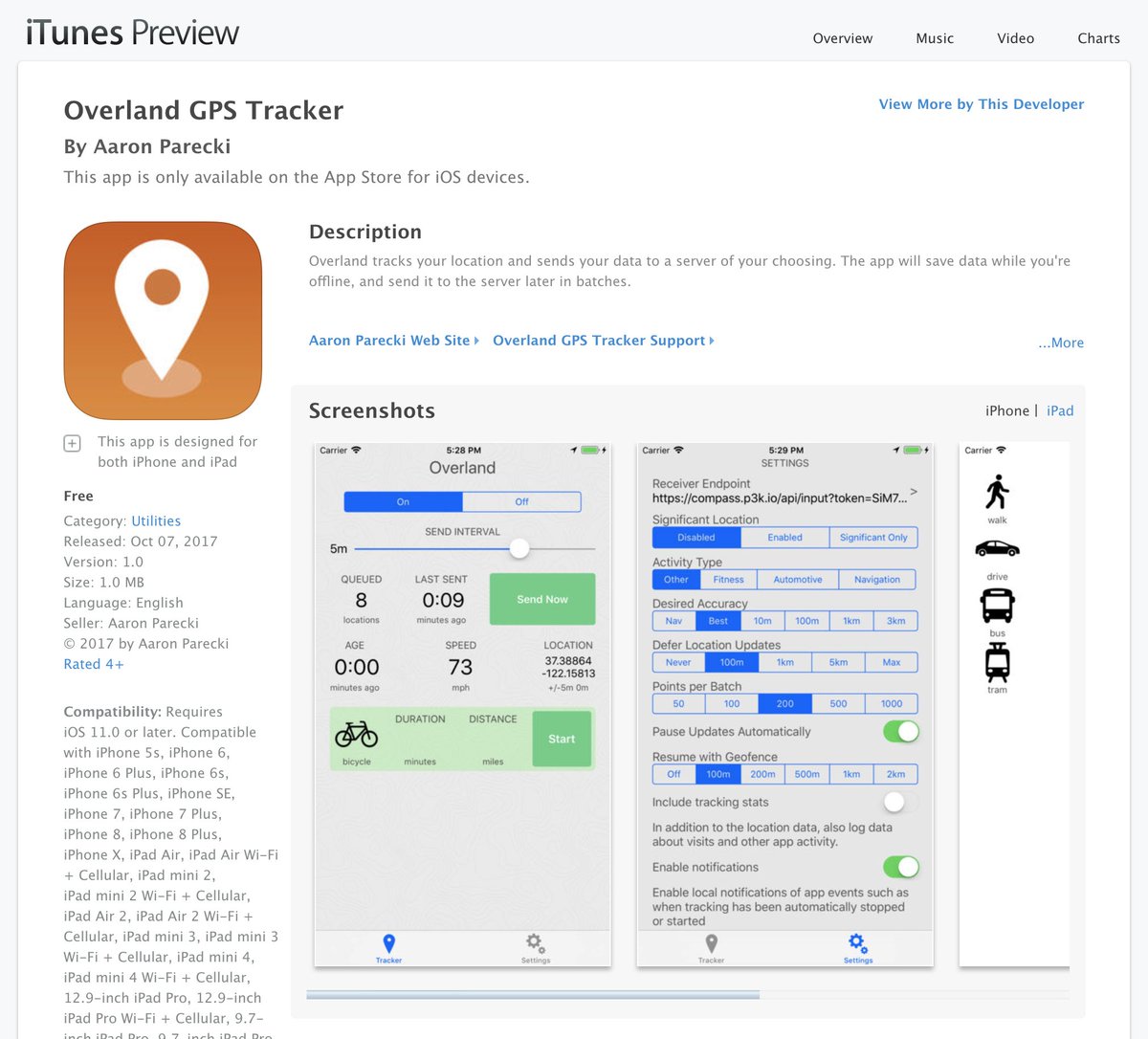 My GPS tracking app is live in the App Store! It's ugly, but it works, and now you can use it too! overland.p3k.io
