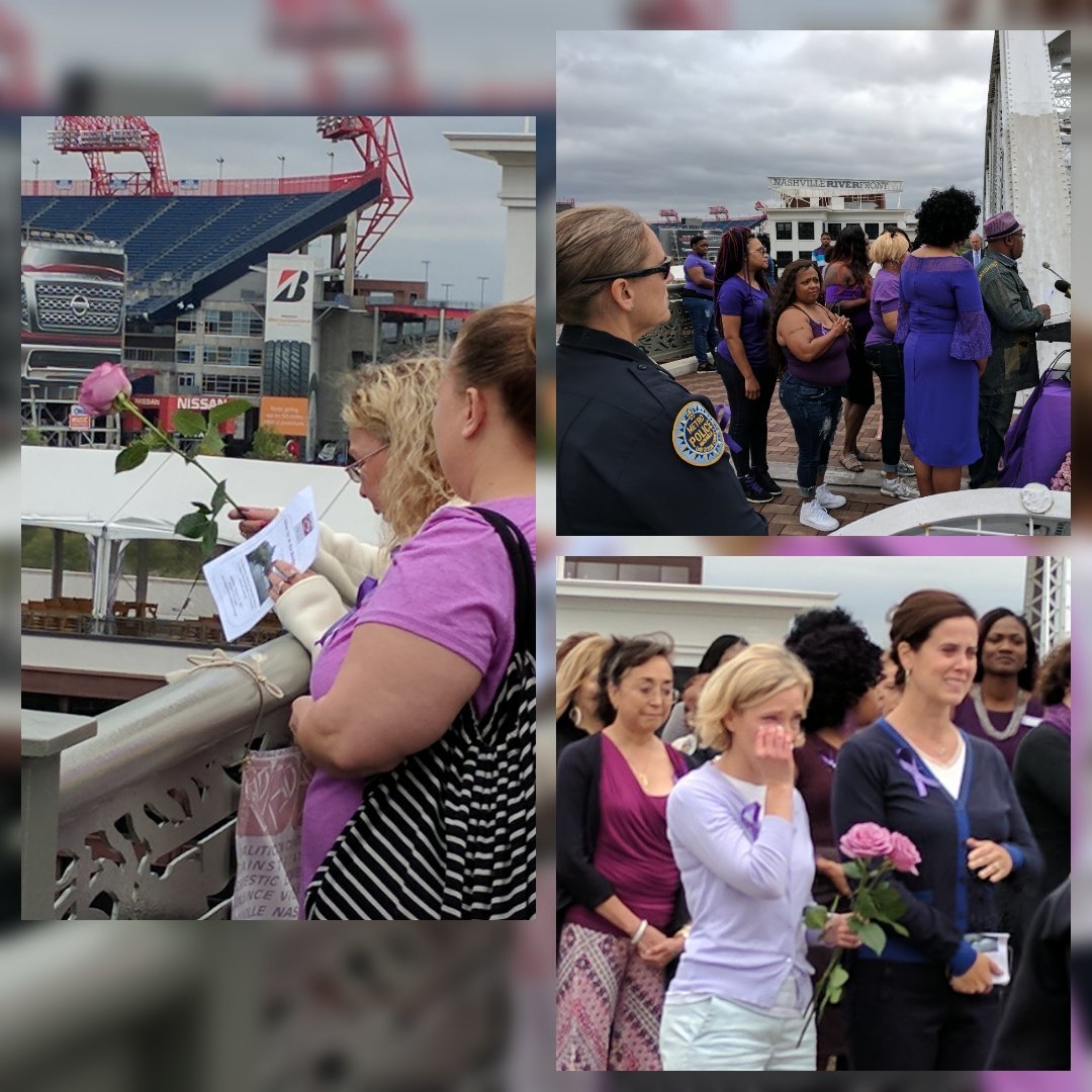 YWCANashville's tweet photo. Families remember their loved ones who died due to #domesticviolence this year. They ranged in age from 9 to 48 yrs old. #DVAM2017 #MUATB https://t.co/VLxp2Pb2IB