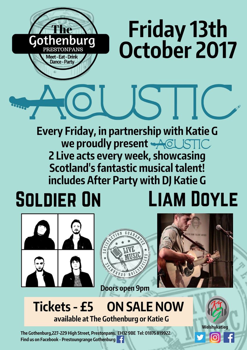 TheGothAcoustic's tweet photo. Delighted to have @WeAreSoldierOn performing @TheGothAcoustic on Fri 13th Oct. #UnsignedMusic #thegoth #acoustic #Talent #local #thegoth https://t.co/PkDdiXx3Vp