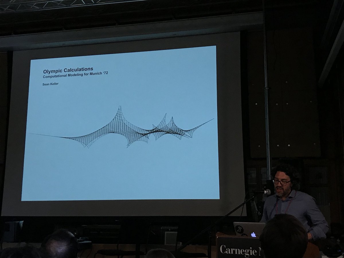 andrewheumann's tweet photo. #SeanKeller presents the story of the Munich Olympic roof: @ the intersection of aeronautical engineering, geodesy, and physical computation https://t.co/a9FzSzkH5x