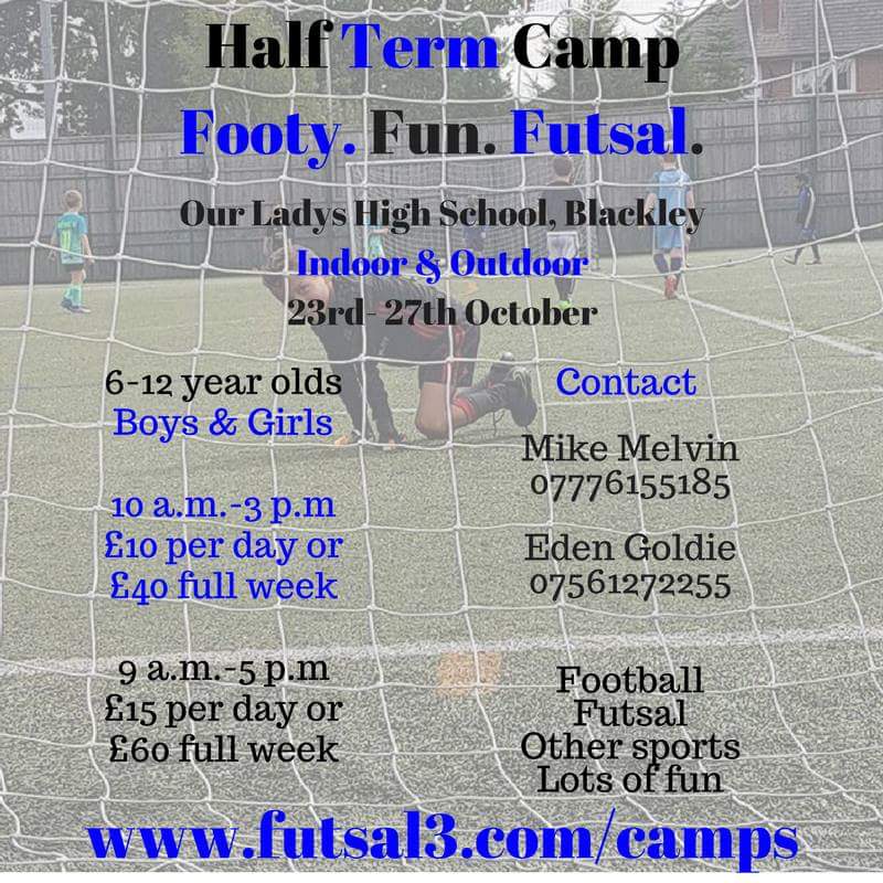 3v3uk Manchester (@3v3ukmanchester) on Twitter photo Footy. Fun. Futsal.
HALF TERM camps. With <a href="/BallMastersMCR/">Ball Masters Player Development</a> and <a href="/McrLionsJSC/">Manchester Lions JSC</a> book your place.
futsal3.com/camps Footy. Fun. Futsal.
HALF TERM camps. With <a href="/BallMastersMCR/">Ball Masters Player Development</a> and <a href="/McrLionsJSC/">Manchester Lions JSC</a> book your place.
futsal3.com/camps