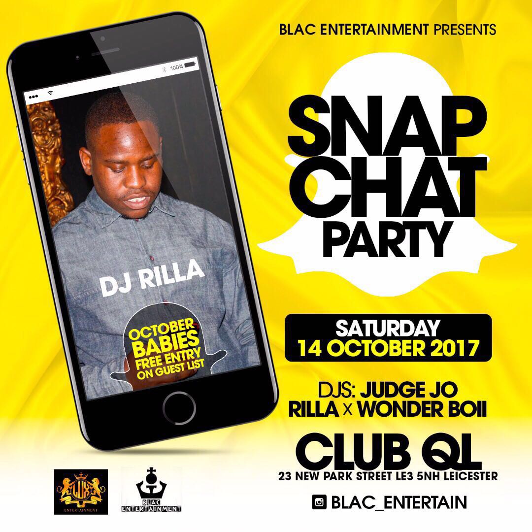 BlacEntertainm1's tweet photo. #Snapchat #Leicester #14thOctober #DMU #events https://t.co/pEs5FXBAth