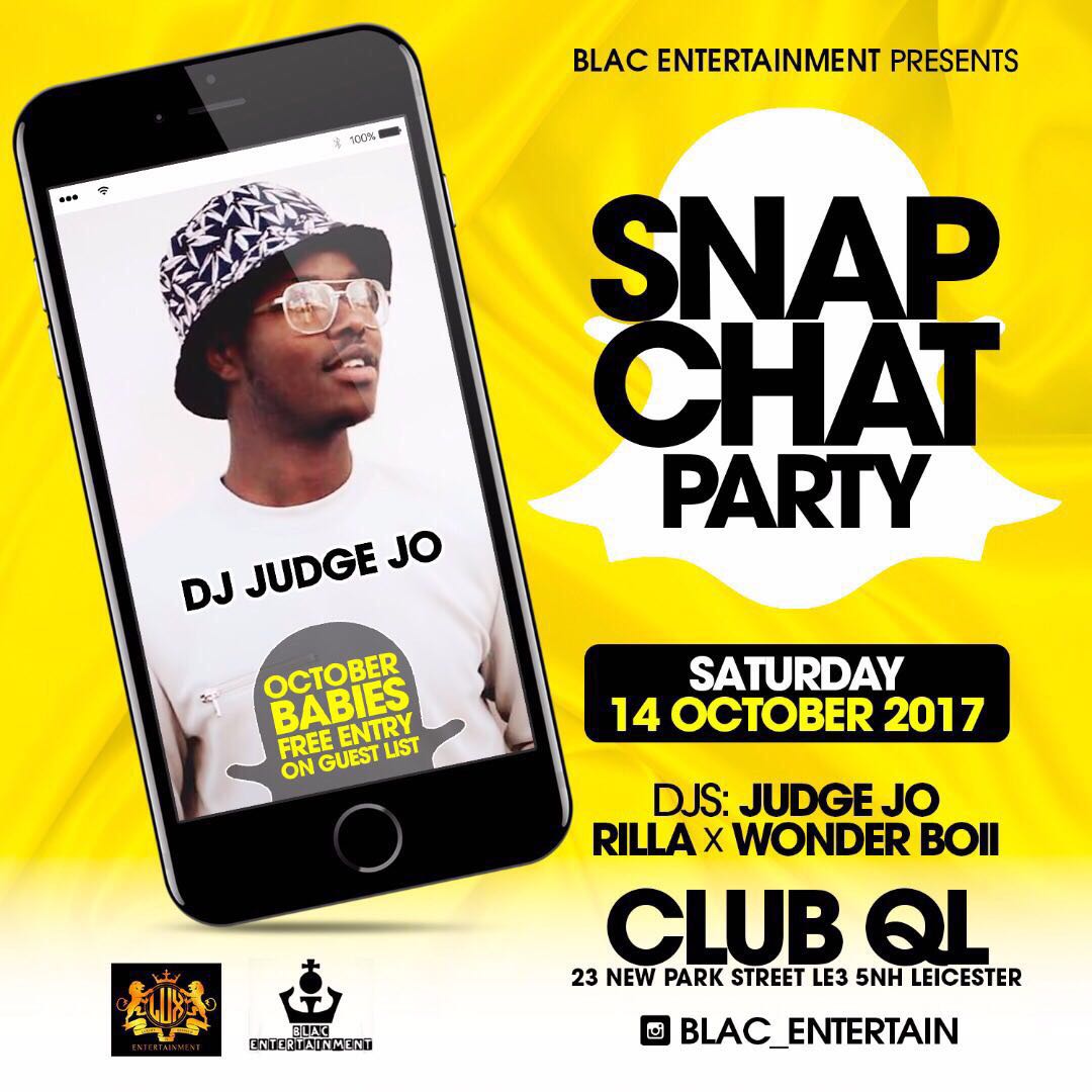 BlacEntertainm1's tweet photo. #Snapchat #Leicester #14thOctober #DMU #events https://t.co/pEs5FXBAth