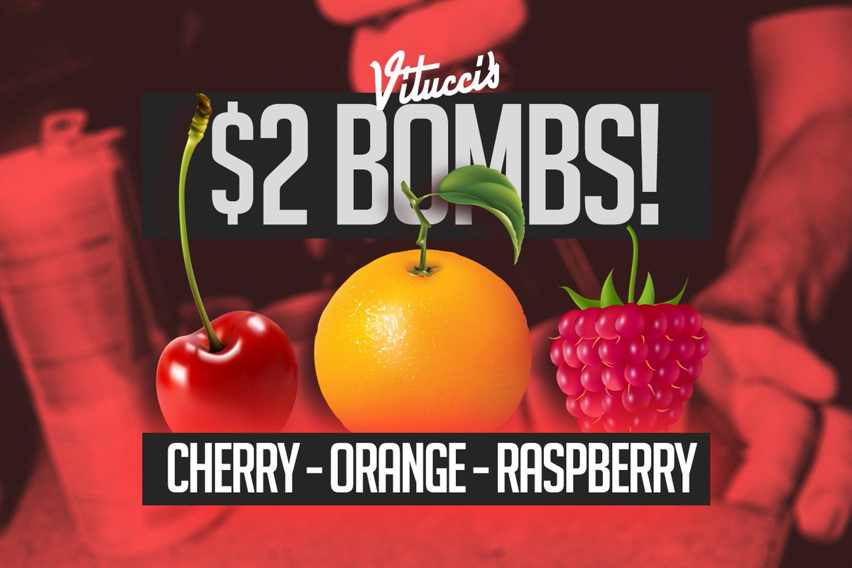 $2 Bombs! Every Saturday [at] <a href="/vituccis/">Vitucci's </a>! 
#WhatsYourFlavor ?