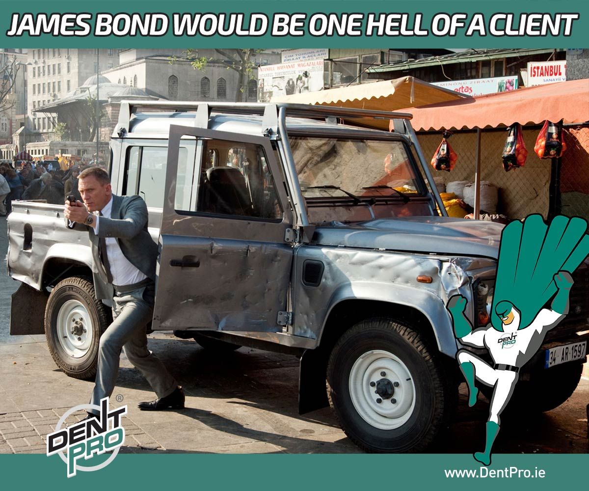 DentProIE's tweet photo. Looks like Bond's quick ride wasn't bullet proof this time round .... :) @DentProIE https://t.co/nshp9bEYaB