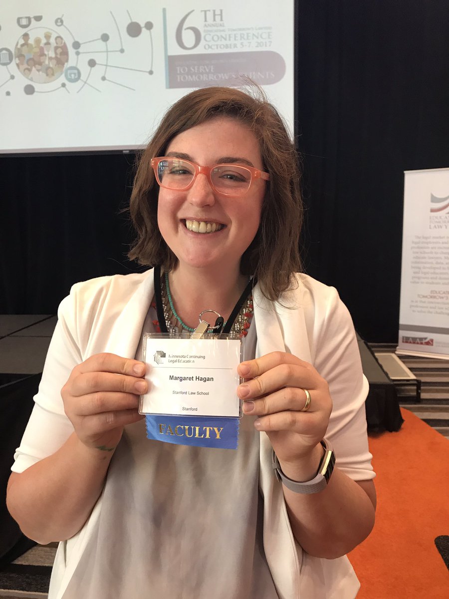 NuLawLab's tweet photo. This is brilliant - @margarethagan is wearing LAST WEEK's conference name tag here at #ETLConference. Another great #legaldesign session. https://t.co/zK1yZfy9ng