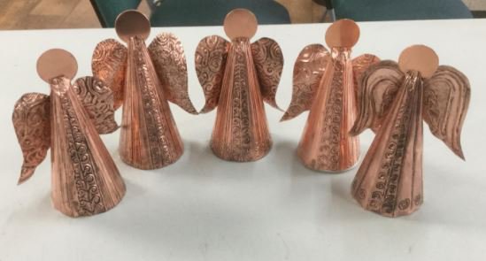 A whole flock of Copper Angels made in my workshop at Matlock Meadows today.  Thanks to all who came along!