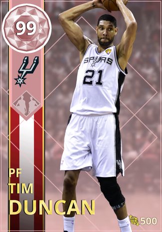 NBA2KCustomCard's tweet image. [CUSTOM - CARD]
— TIM DUNCAN — 
POWER FORWARD
 PINK DIAMOND - 99 OVERALL
(SPURS) (#21)

(REWARD , DYNAMIC DUO COMPATIBLE)

(CAP:500)