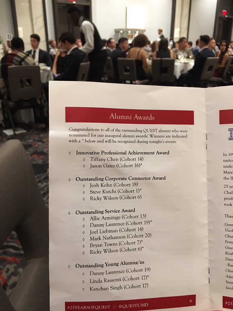 SmithSchool's tweet photo. Congrats to the QUEST Alumni who were nominated and won the inaugural alumni awards! #25YearsOfQUEST @questumd #UMD #Terps https://t.co/rJISGFycBq