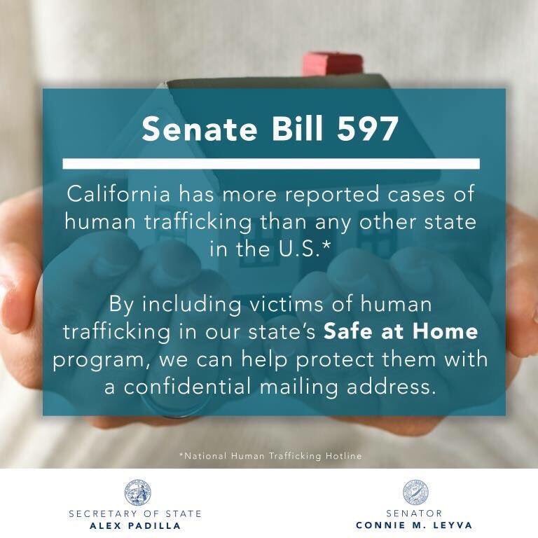 CASOSVote's tweet photo. .@JerryBrownGov has signed #SB597 by @SenatorLeyva allowing victims of #humantrafficking to benefit from @CASOSvote's Safe at Home program! https://t.co/kJ4ExK6W4w