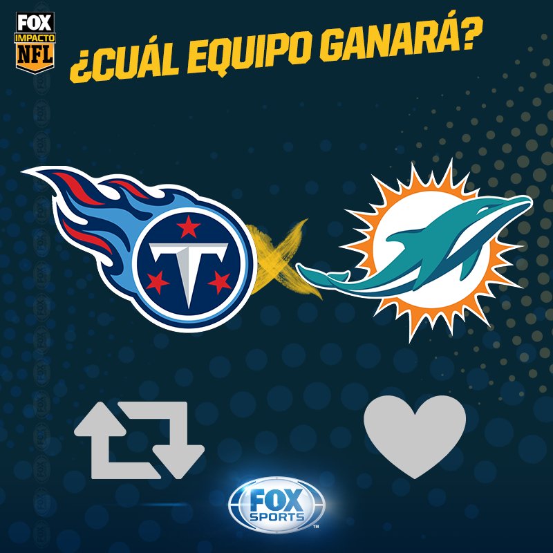 FOXSportsMX's tweet image. ¿MIAMI RESURGE?

#NFLxFOX Dolphins vs. Tennesse, a las 12, por FOX Sports 2. Vota por cuál gana con:

RT Titans
MG Dolphins

@FOXImpactoNFL